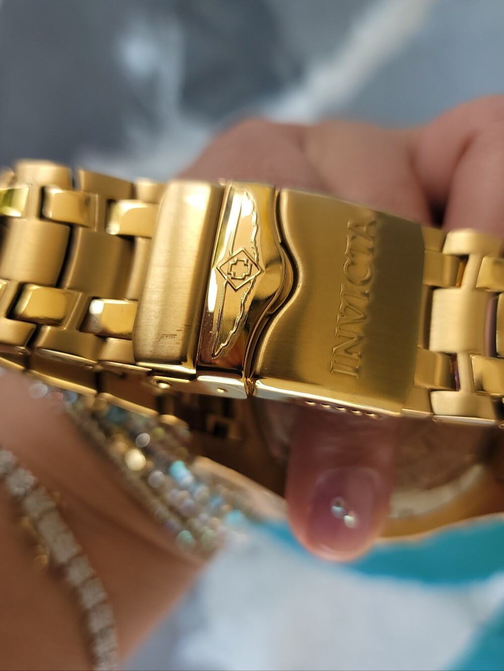Gold Men's InvictaChronograph Watch with Iridescent Dial - Picture 3 of 6